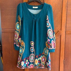 Aruyeh turqoise patterned dress, size small